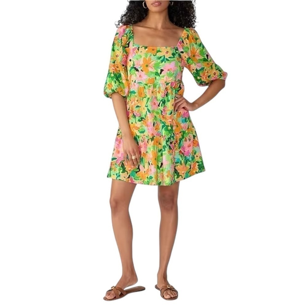 Sanctuary Green Floral Linen Blend Mini Dress Women’s US S